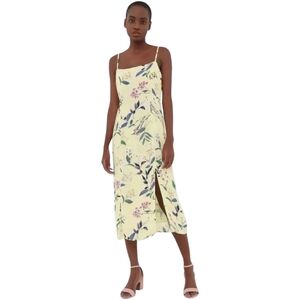 Banana Republic Yellow Floral Ecovero Square Neck Side Slit Midi Dress
